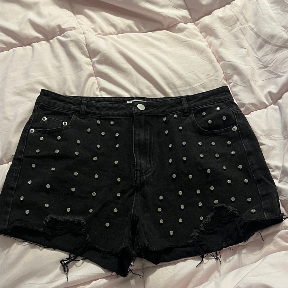 Black Studded High-Rise Women’s Denim Shorts
